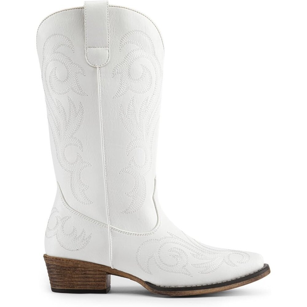 Dream Pairs Women's White Western Boots Mid Calf Cowgirl Boots Square Toe - Picture 4 of 6
